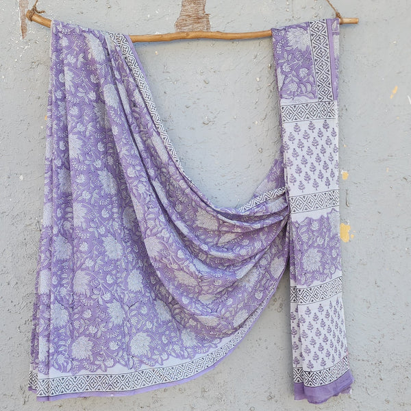 ISHA-Mul Cotton Purple With White Saree