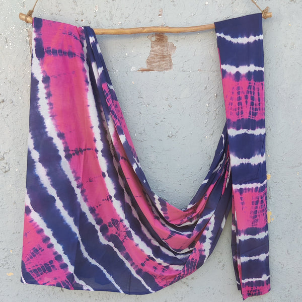 ISHA-Mul Cotton Tie And Dye Pink With Navy Blue Saree
