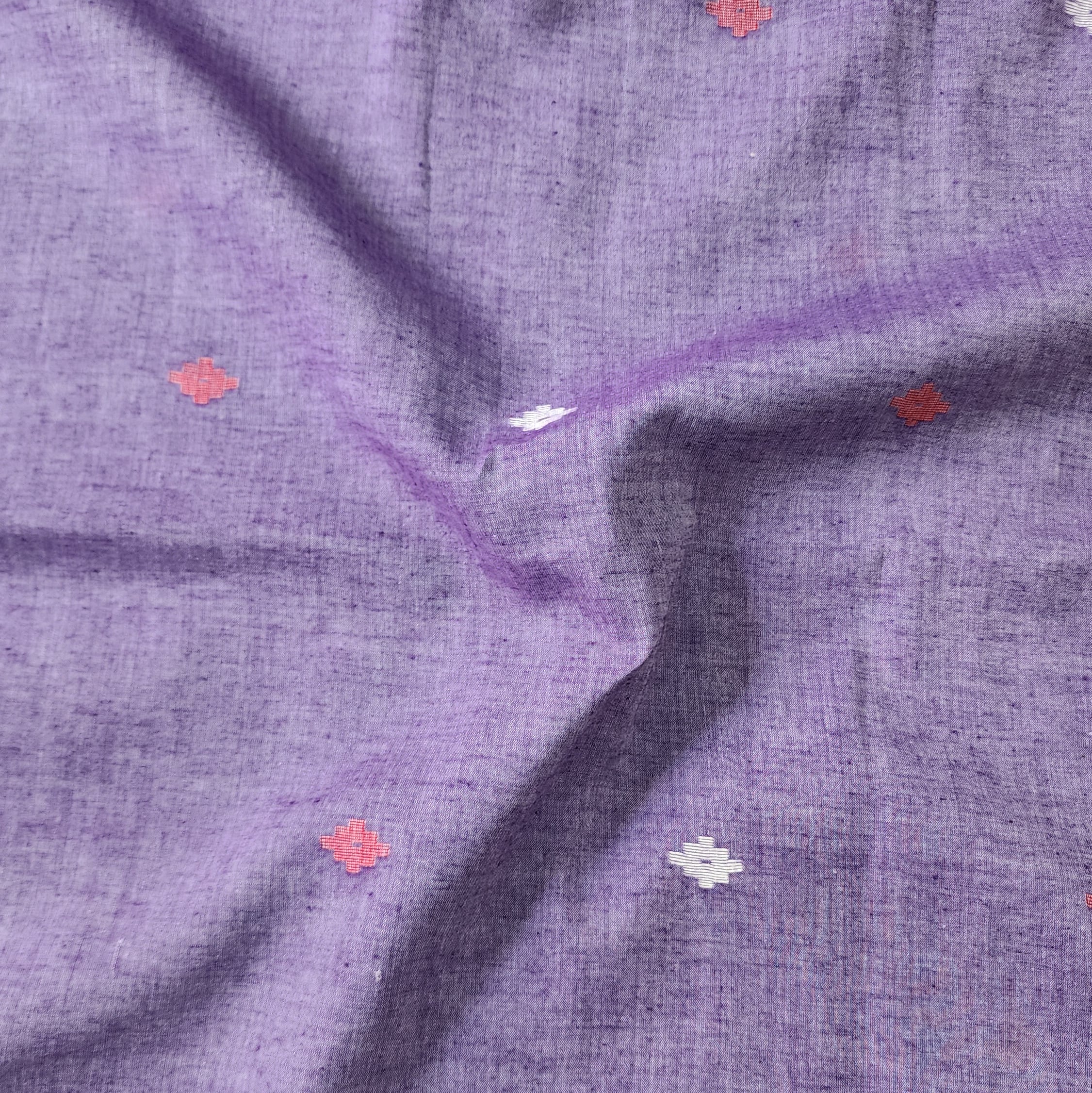 Jamdani Purple With White And Red Motif Hand Woven Fabric – Sanskruti