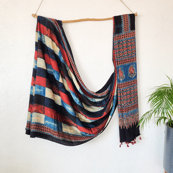 KAREENA-Modal Silk Ajrak Black Checks Pallu Design Saree