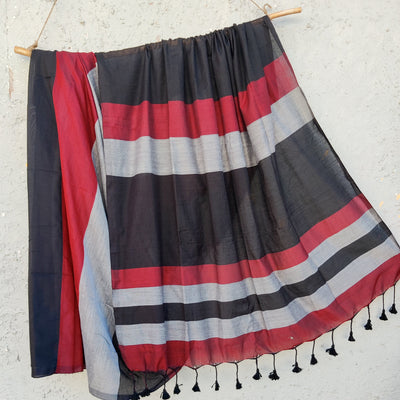 KAVYA-Cotton Silk Shades Of Three Colour  Black With Grey And Maroon Saree