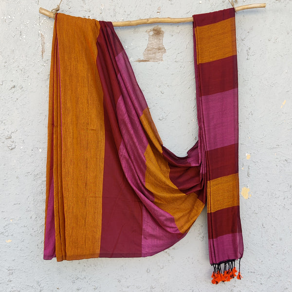 KAVYA-Cotton Silk Shades Of Three Colour Pink With Orange And Maroon Saree
