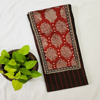 KIARA-Pure Cotton Handloom Dark Brown Intricate Design Yoke Pre-Design Unstitched Kurta