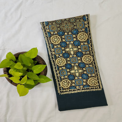 KIARA-Pure Cotton Handloom  Dark Teal Green And Intricate Design Yoke Pre-Design Unstitched Kurta
