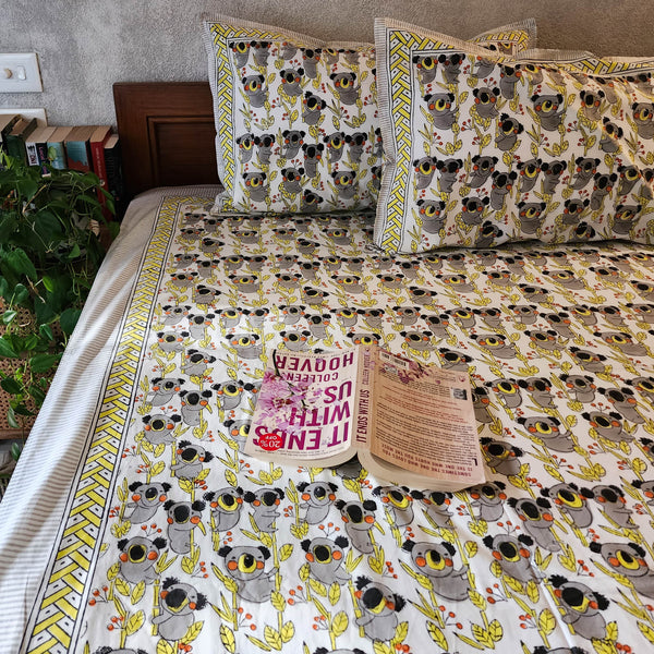 KOALA BEAR - Pure Cotton Hand Block Printed Double Bedsheet Thread Count 250