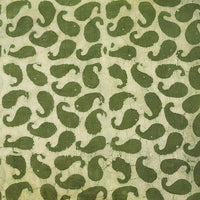 Pure Cotton Dabu  Off White With Green Kairi Pattern Hand Block Print Fabric