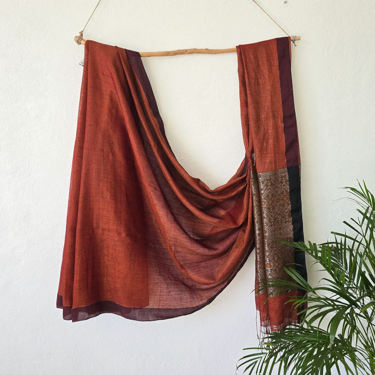 LINEN RAGA- Linen Raga Maroon With Copper And Silver Design Pallu Sare ...