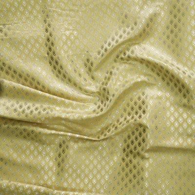 Lemon Yellow With Sliver Leaf Motif Brocade Woven Fabric
