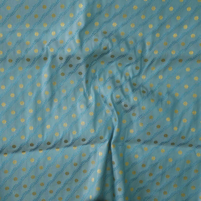 Light Blue Brocade With Gloden Flower Creeper Woven Fabric