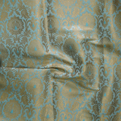 Light Blue With Golden Zari Wild Flower Jaal Woven Fabric