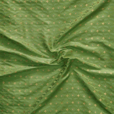 Light Green Brocade With Gloden Tiny Flower Jaal Woven Fabric