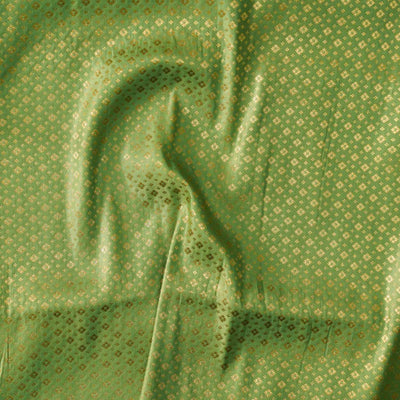 Light Green With Glden Big And Tiny Flower All Over Brocade Woven Fabric