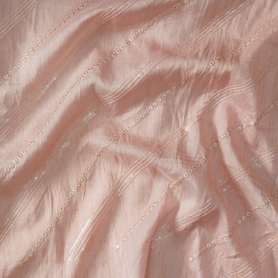 Light Peach Chinon With Embroidered Stripes Fabric