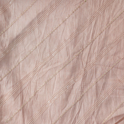 Light Peach Chinon With Embroidered Stripes Fabric