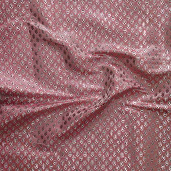 (Pre-Cut 1.10 Meter) Light Pink With Sliver Leaf Motif Brocade Woven Fabric