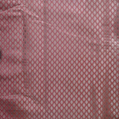 Light Pink With Sliver Leaf Motif Brocade Woven Fabric