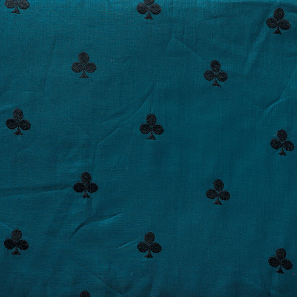 Linen Cotton Blended House Of Cards Club Dark Teal Embroidered Fabric