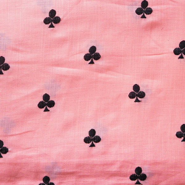 Linen Cotton Blended House Of Cards Club Pink Embroidered Fabric