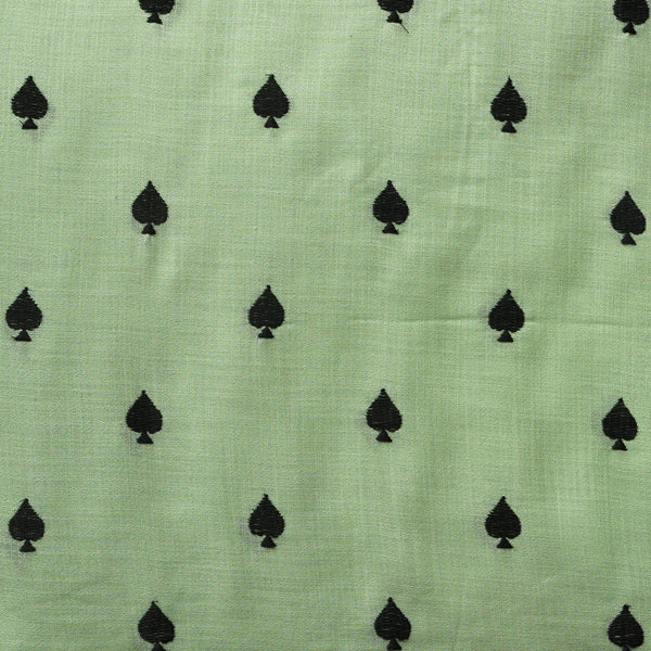 Linen Cotton Blended House Of Cards Spade Green Embroidered Fabric