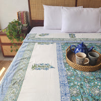 MALMAL DREAMS -  Pure Mul Cotton Hand Block Printed Reversible Dohar Blanket With Cotton Flannel Filling