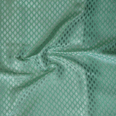 Mint Green With Sliver Leaf Motif Brocade Woven Fabric