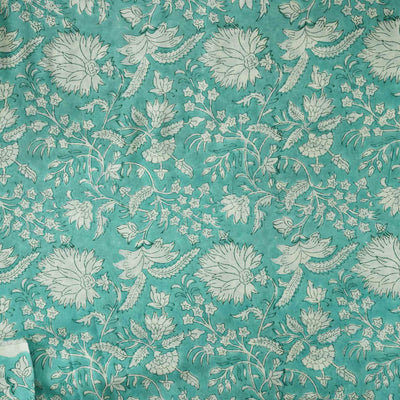 Modal Cotton Jaipuri Light Blue With White Flower Jaal Hand Block Print Fabric