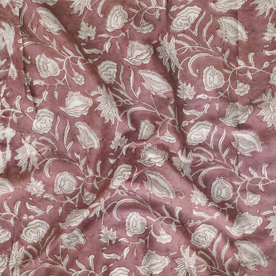 Modal Cotton Jaipuri Light Shade Of Wine And White Flower Jaal Hand Block Print Fabric