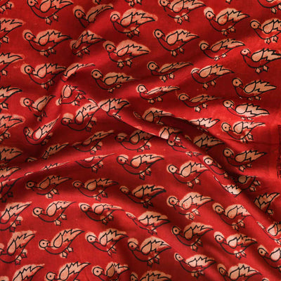 Modal Cotton Jaipuri Maroon With Mustard Birds Motif Hand Block Print Fabric