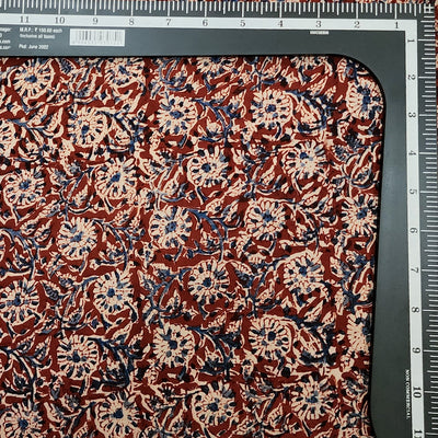 Modal Cotton Kalamkari Rust Red With Cream Flower Jaal Hand Block Print Fabric