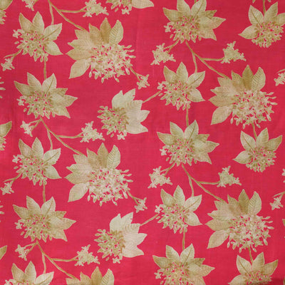 Slub Linen Pink With White Floral Flower Hand Block Print Fabric