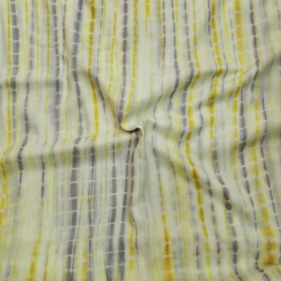 Modal Cotton White With Grey And Yellow Tie And Dye Fabric