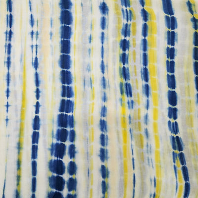 Modal Cotton White With Ink Blue And Yellow Tie And Dye Fabric