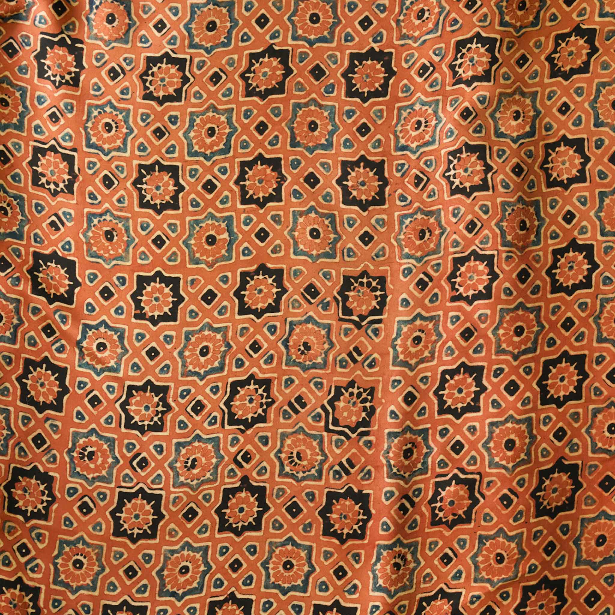 Pre Cut (1.40 Meter) Modal Silk Ajrak Brown With Blue Black Cream Star ...