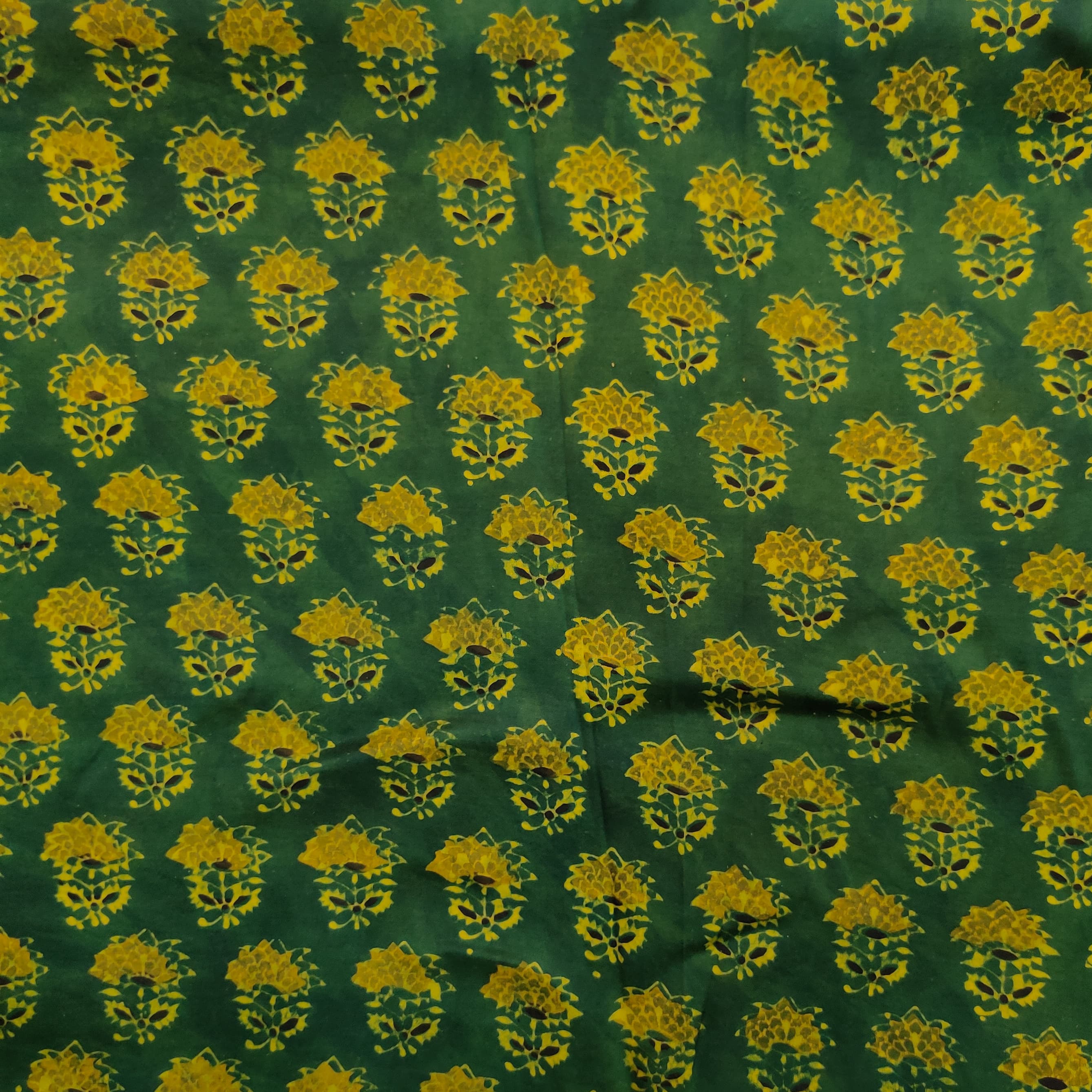 ( Pre-Cut 1.95 Meter ) Modal Silk Ajrak Dark Green With Yelow Green Pl ...