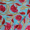 Mul Pure Cotton Jaipuri Blue With Dark Pink Flower Jaal Hand Block Print Fabric