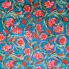 Mul Pure Cotton Jaipuri Blue With Pink And Orange Flower Jaal Hand Block Print Fabric