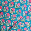 Mul Pure Cotton Jaipuri Blue With Pink Flower Motifs All Over Hand Block Print Fabric