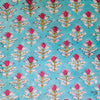 Mul Pure Cotton Jaipuri Light Blue With Pink Flower Motifs Hand Block Print Fabric