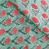 Mul Pure Cotton Jaipuri Light Green With Peach Flower Motifs Hand Block Print Fabric