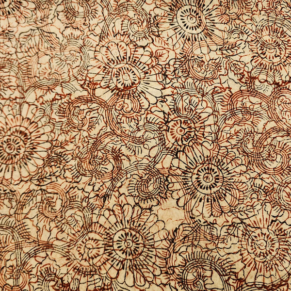 Mul Pure Cotton Kalamkari Cream With Rust Intricate Design Hand Block Print Fabric