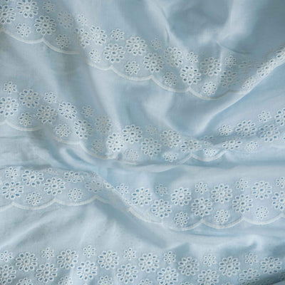 ( Pre-Cut 1 Meter ) (Width 58 Inches) Mul Rayon Cotton Pastel Blue With Hakoba Scallops Hand Woven Fabric