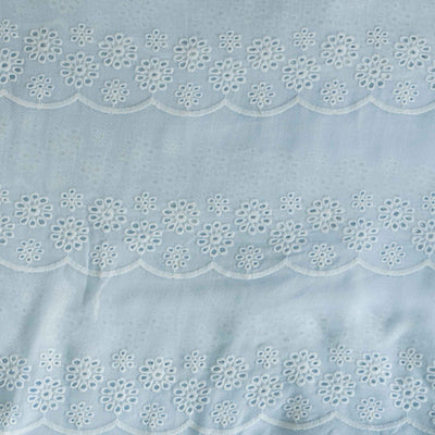 ( Pre-Cut 1 Meter ) (Width 58 Inches) Mul Rayon Cotton Pastel Blue With Hakoba Scallops Hand Woven Fabric