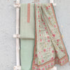 NAIRA- Cotton Silk Mint Green With Rust Neck Design Top And Plain Rayon Bottom And Organza With Emboriderey Design Dupatta