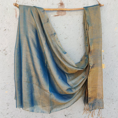 NAKSHATRA-Soft Tissue Blue And Golden Saree