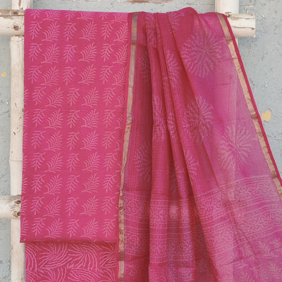 NAMRATA-Pure Cotton Dabu Pink With Design Top And Cotton Bottom Pink  Design Kota Dori Dupatta
