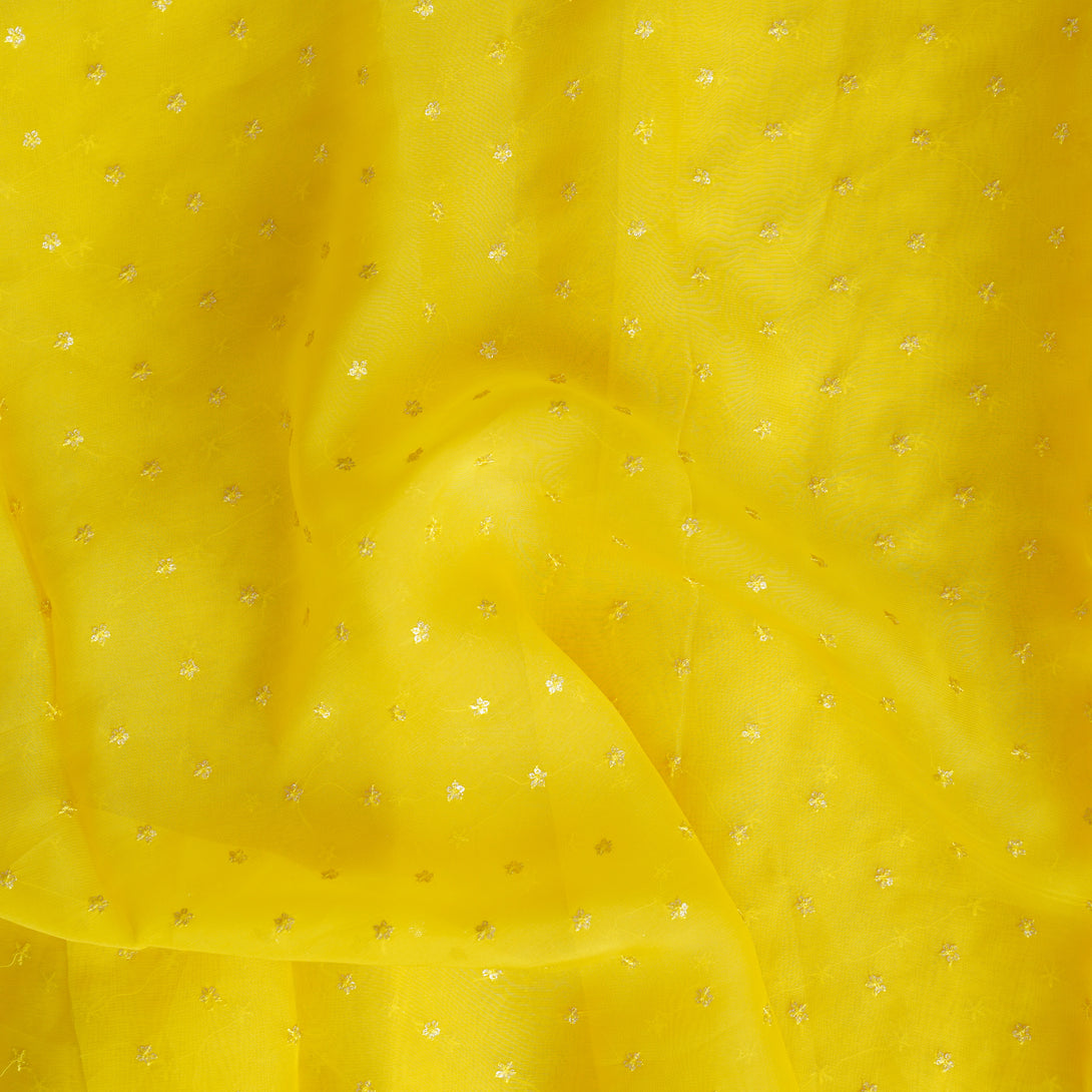 Organza Yellow Butti Work Fabric – Sanskruti