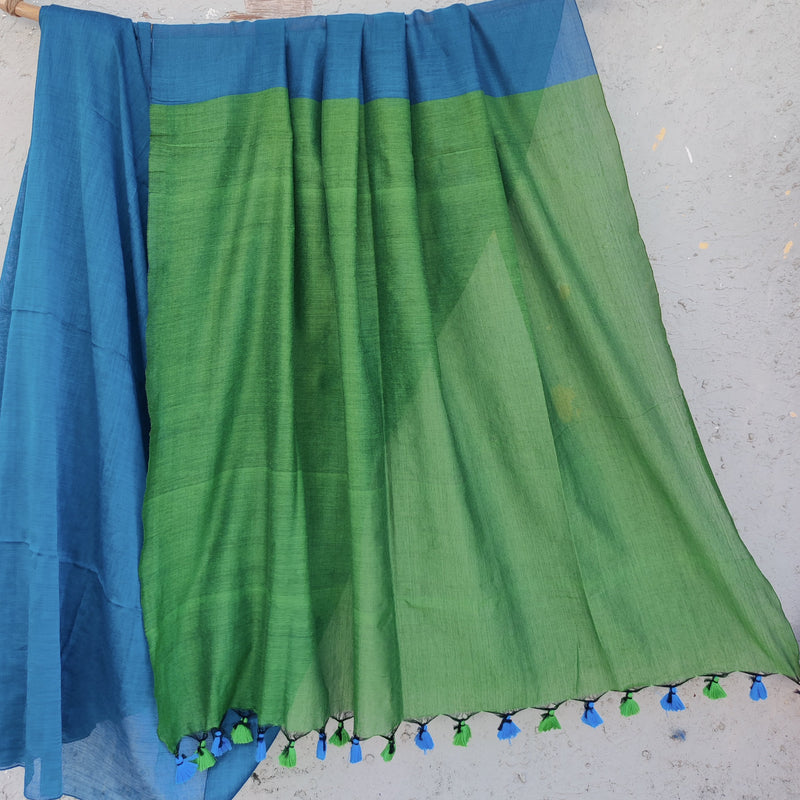 PIKU-Blue Body And Green Pallu Saree