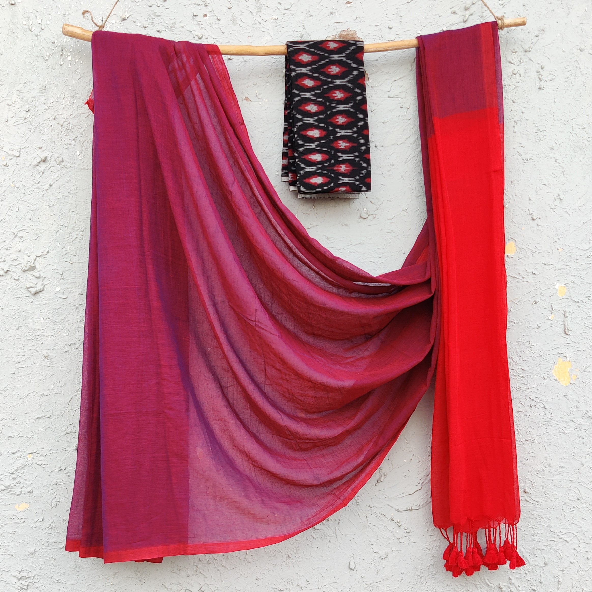 Piku Color PIKU-Dark Purple With Red Mul Cotton Extra Soft Saree – Sanskruti