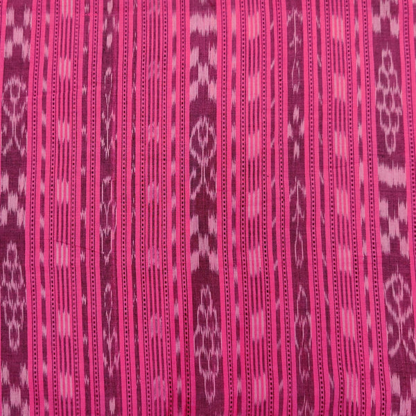 Pre-cut 1 meter Pure Cotton Sambhalpuri Ikkat Pink Stripes Handwven Fabric