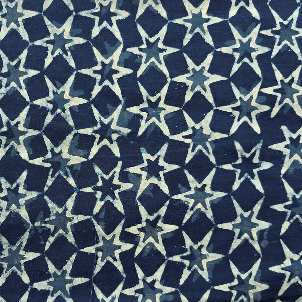 ( PRE-CUT 1.15 METER ) Pure Cotton Indigo With Stars Hand Block Print Fabric